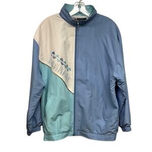Y2K BLAST Stylish Vintage Windbreaker with Blue & Green Colorblock Design Large